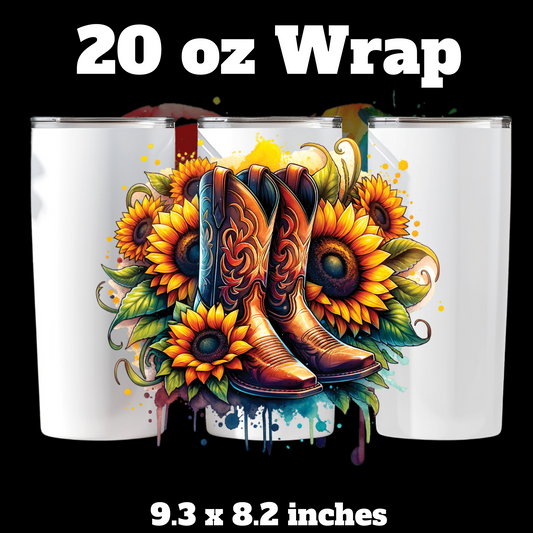 Boots and sunflowers  20 oz UV DTF Wrap