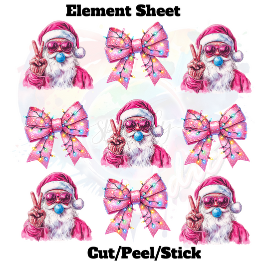 Retro Santa with Bows UV DTF Element Sheet 8x8