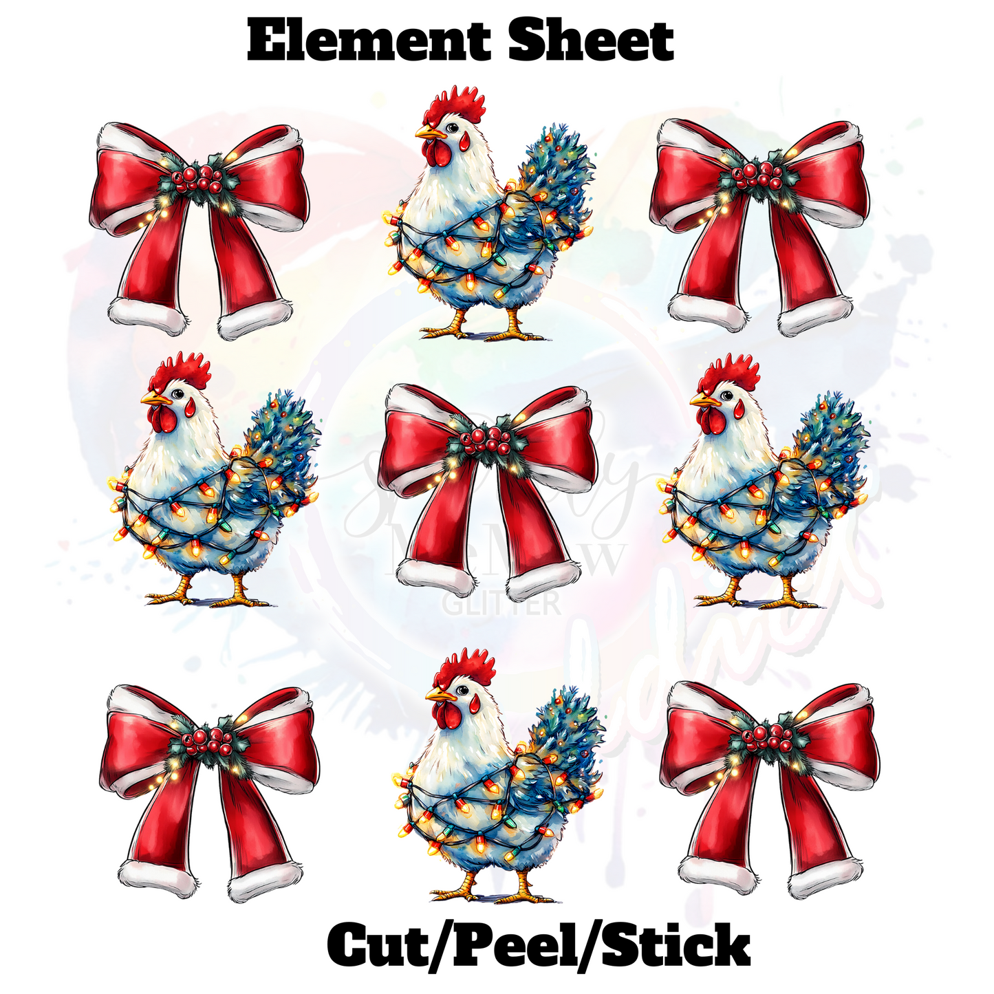 Chickens and Bows UV DTF Element Sheet