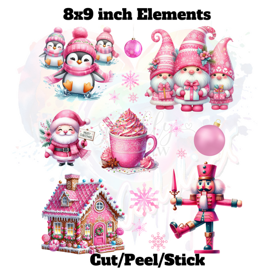 Pink Gnome Christmas UV DTF Decal Sheet