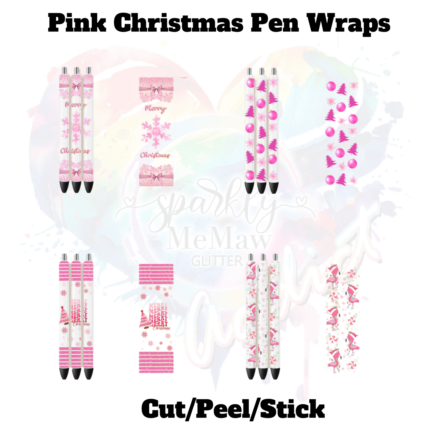 Pink Christmas Pen Wraps (4 Wraps) UV DTF