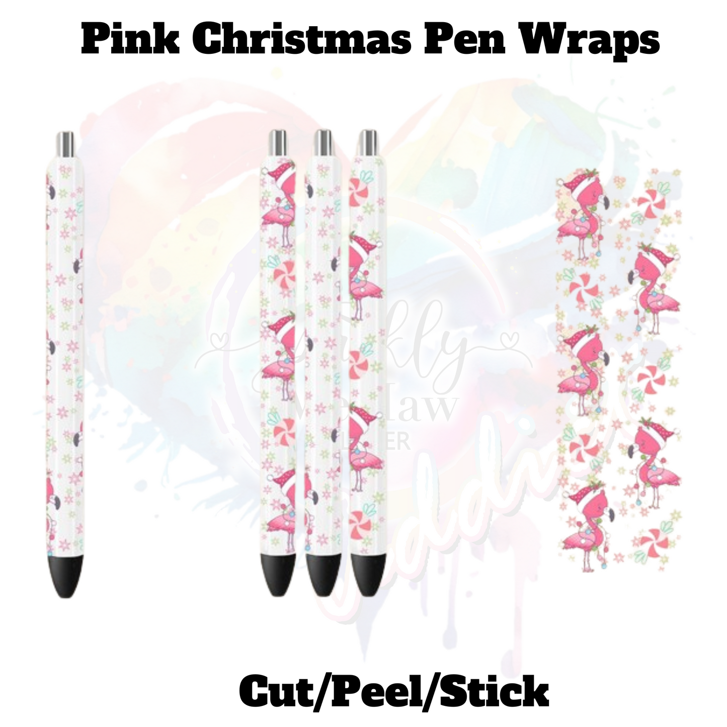 Pink Christmas Pen Wraps (4 Wraps) UV DTF