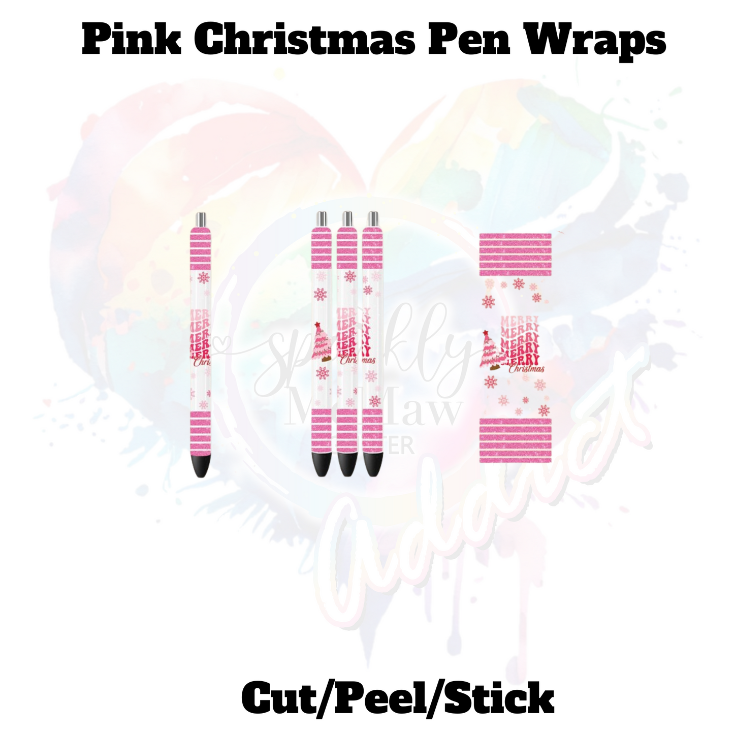 Pink Christmas Pen Wraps (4 Wraps) UV DTF