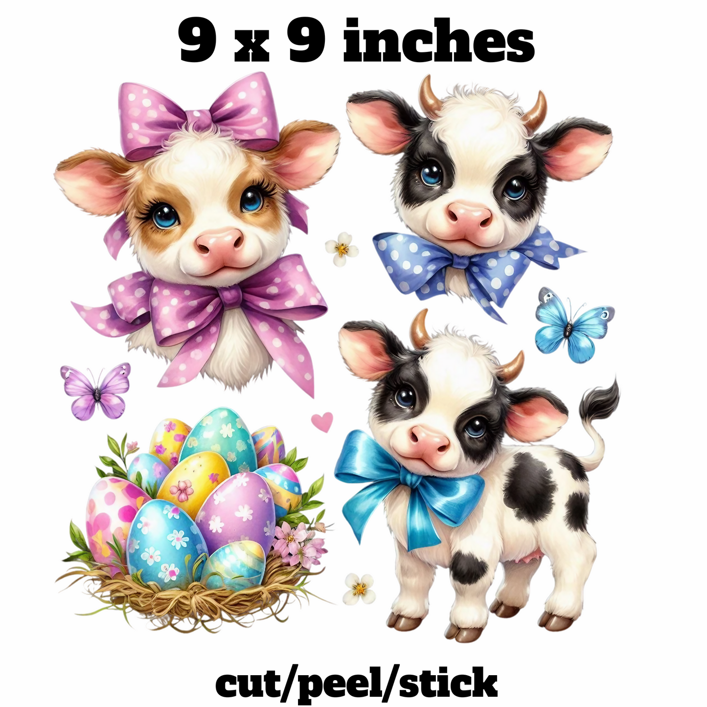 Cow Easter Set 9x9 inch Decal Set