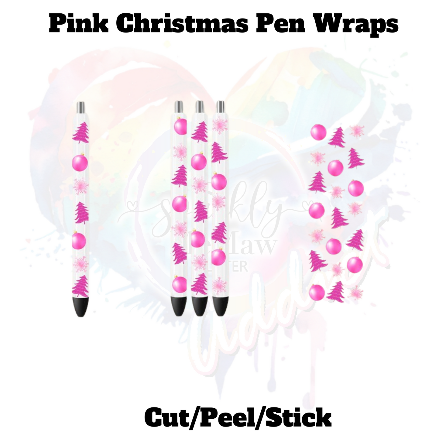 Pink Christmas Pen Wraps (4 Wraps) UV DTF