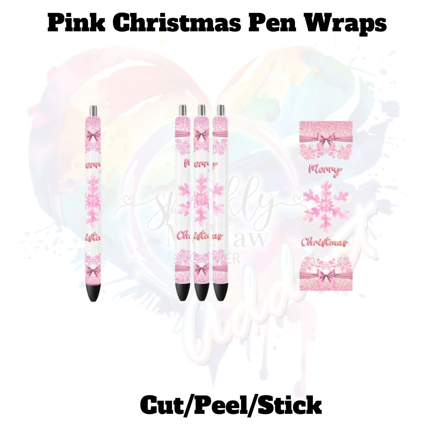 Pink Christmas Pen Wraps (4 Wraps) UV DTF