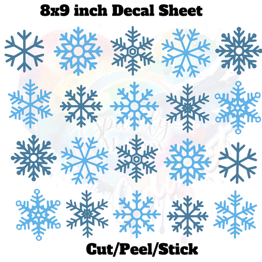 Blue Snow Flakes UV DTF Decal Sheet 8x9 inches