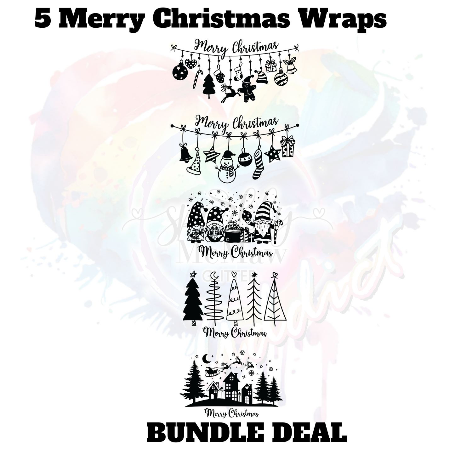 Merry Christmas Wraps UV DTF Bundle (5 wraps)