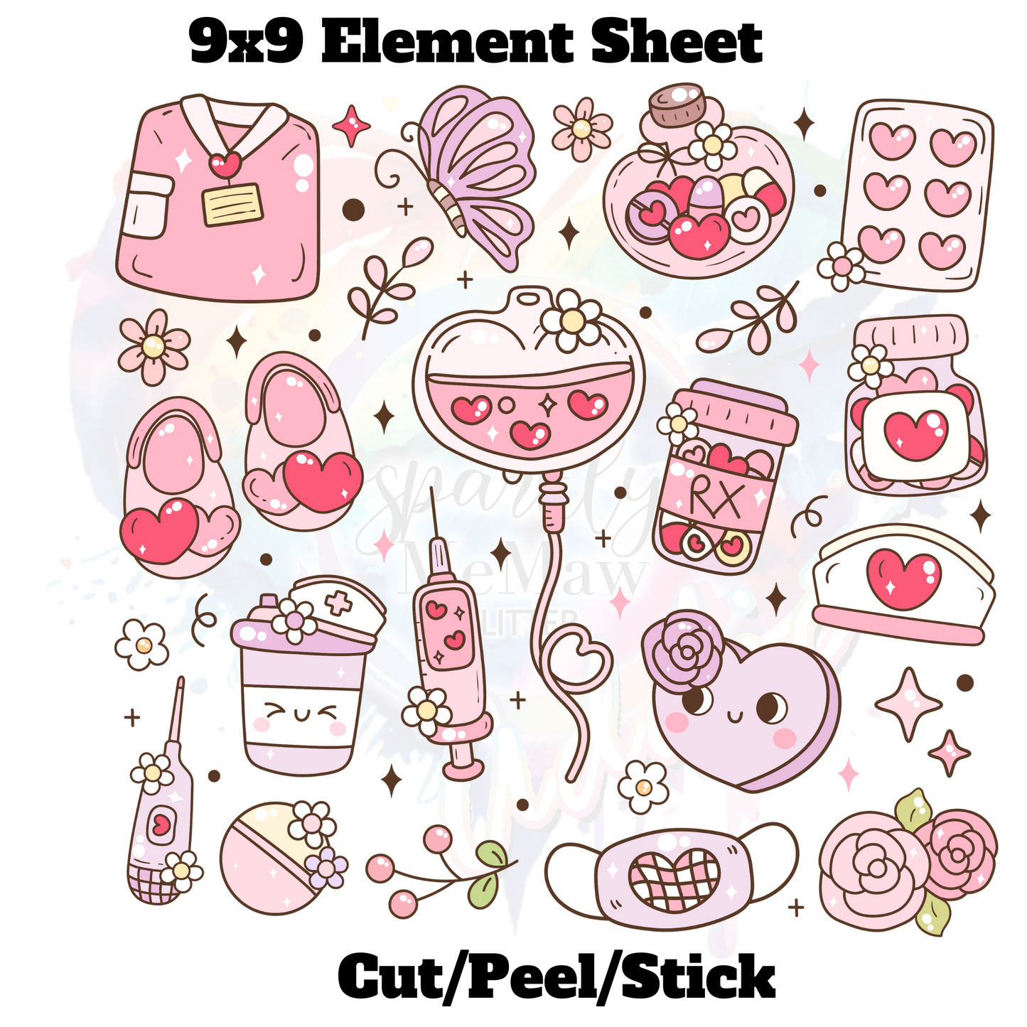 Nurse Life Valentines UV DTF Element Sheet