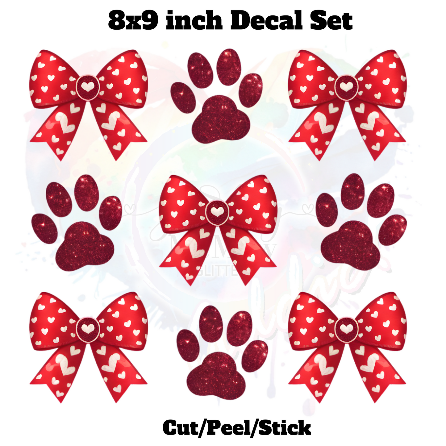 Paw Print heart bows Decal Set