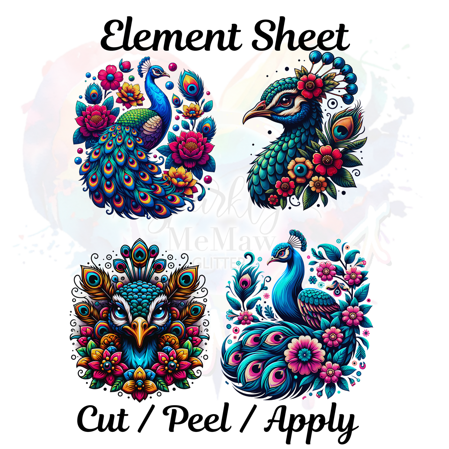 Floral Peacock UV DTF Element Sheet 8x9 inches