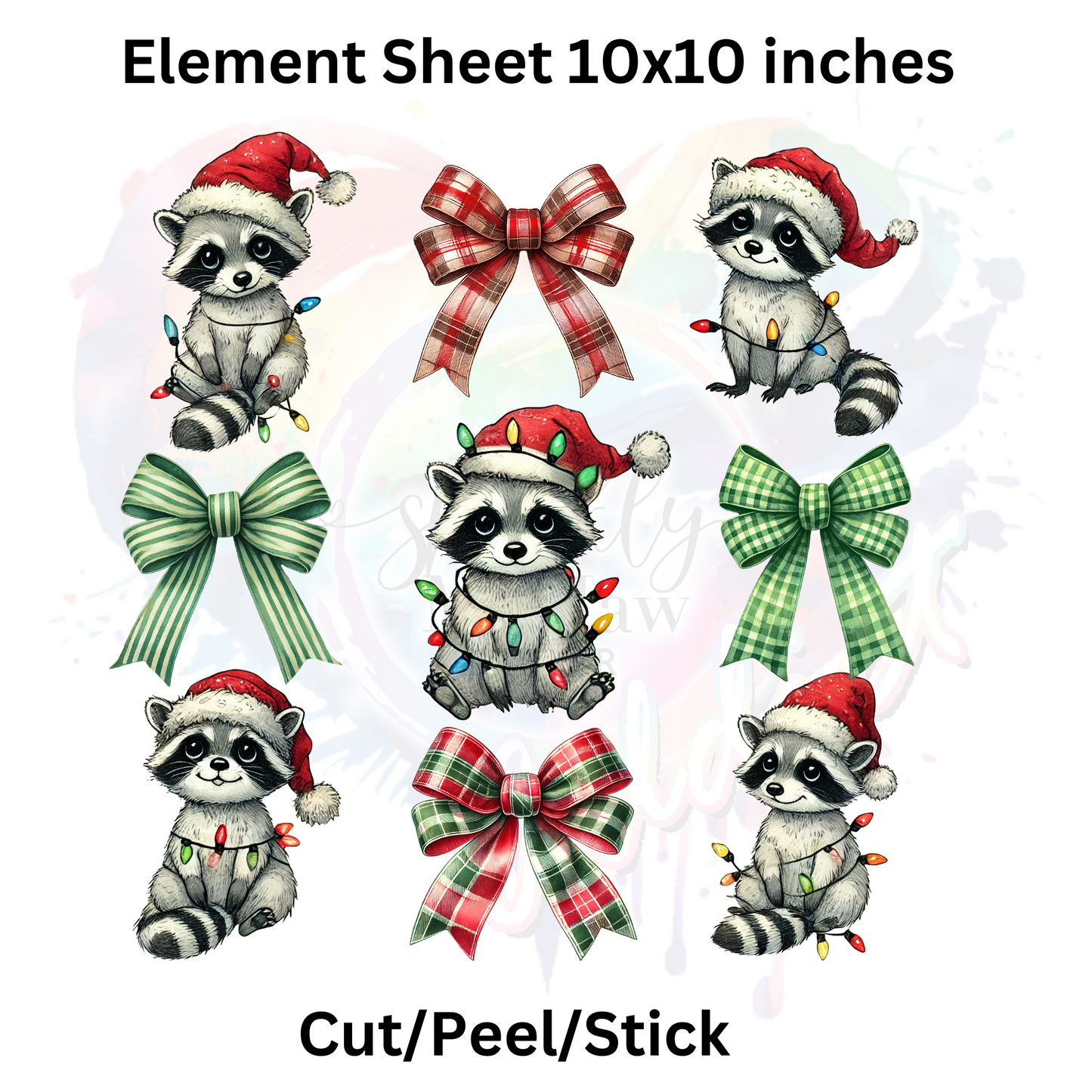 Racoon Christmas UV DTF Decal Set