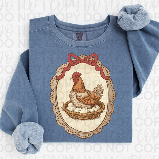Vintage Framed Hen on Nest DTF Transfer