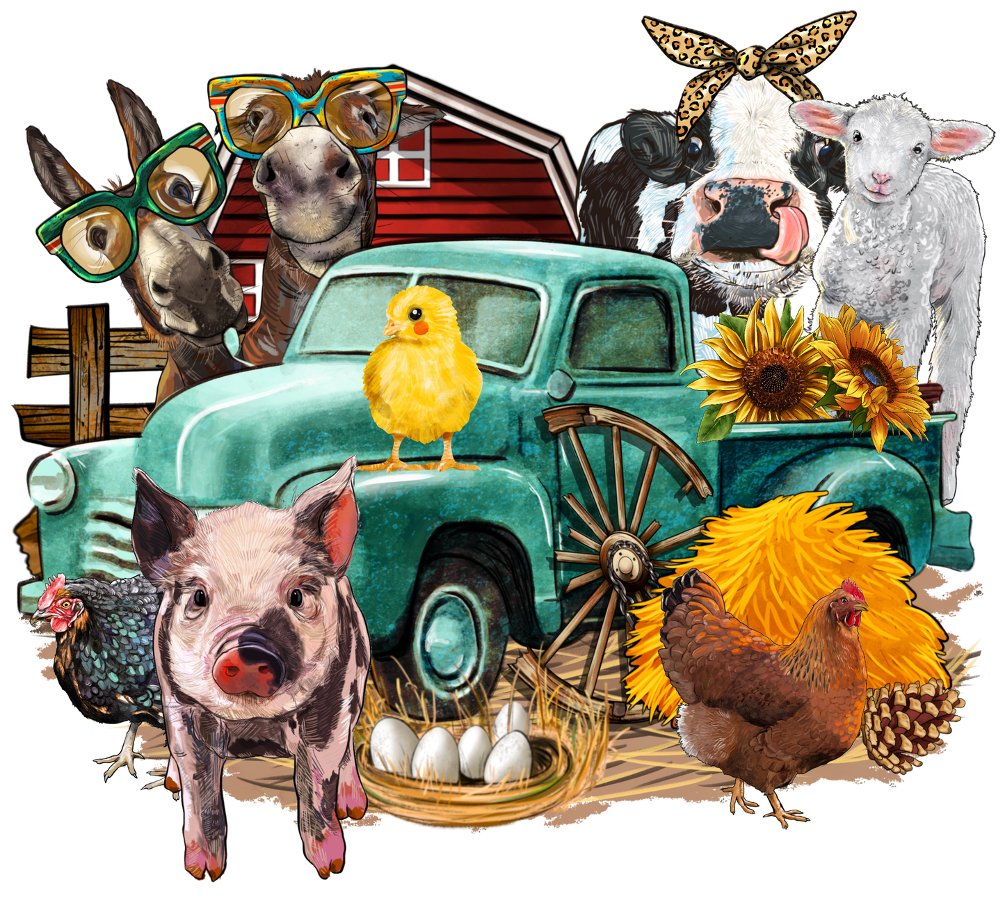 Farm Truck with Farm Animals UV DTF Decal 4 x 4.5