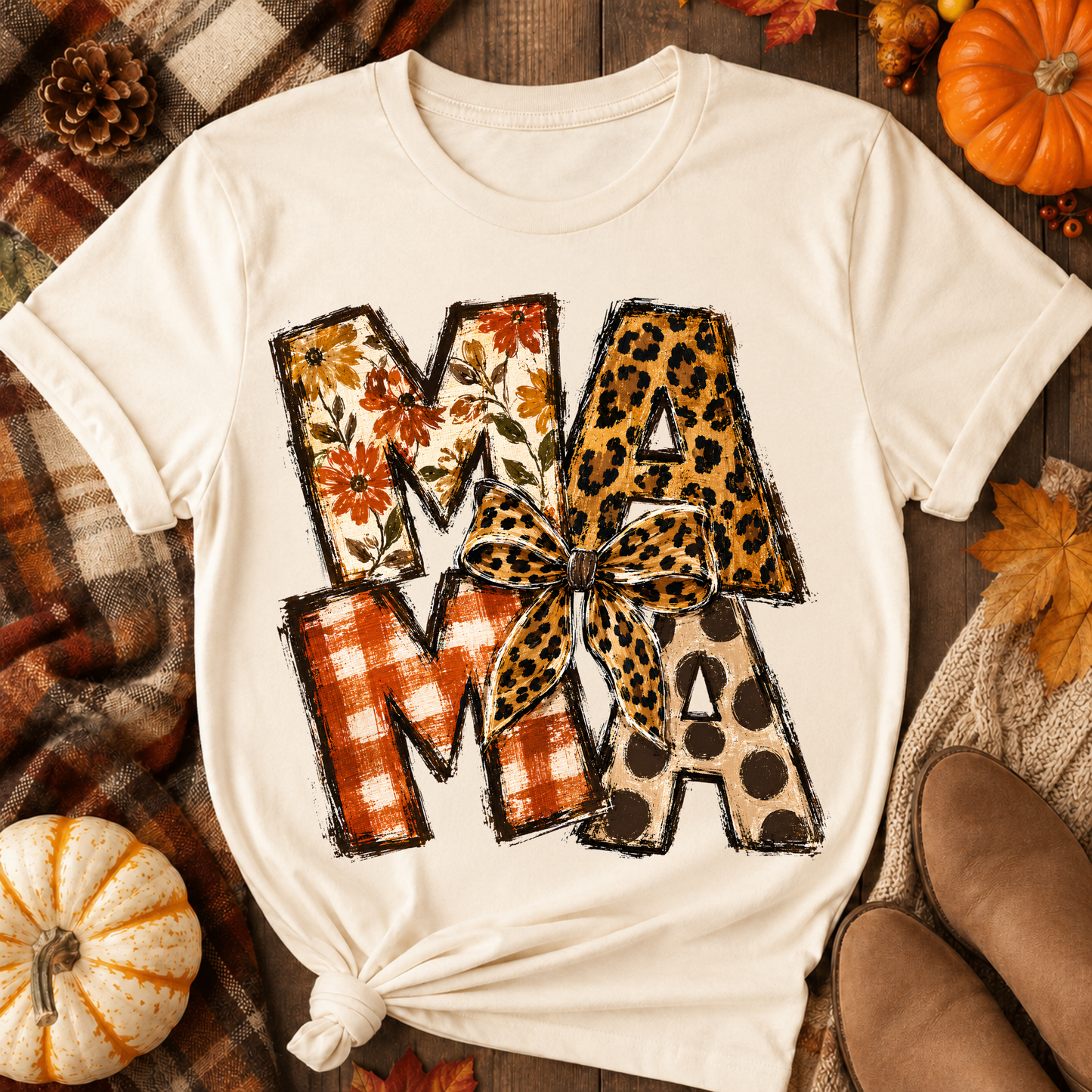 MAMA Mixed Pattern Leopard Bow DTF Transfer for fabrics