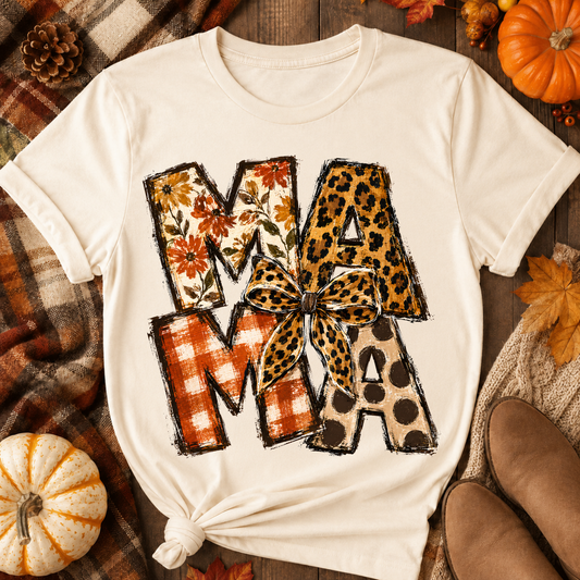 MAMA Mixed Pattern Leopard Bow DTF Transfer for fabrics