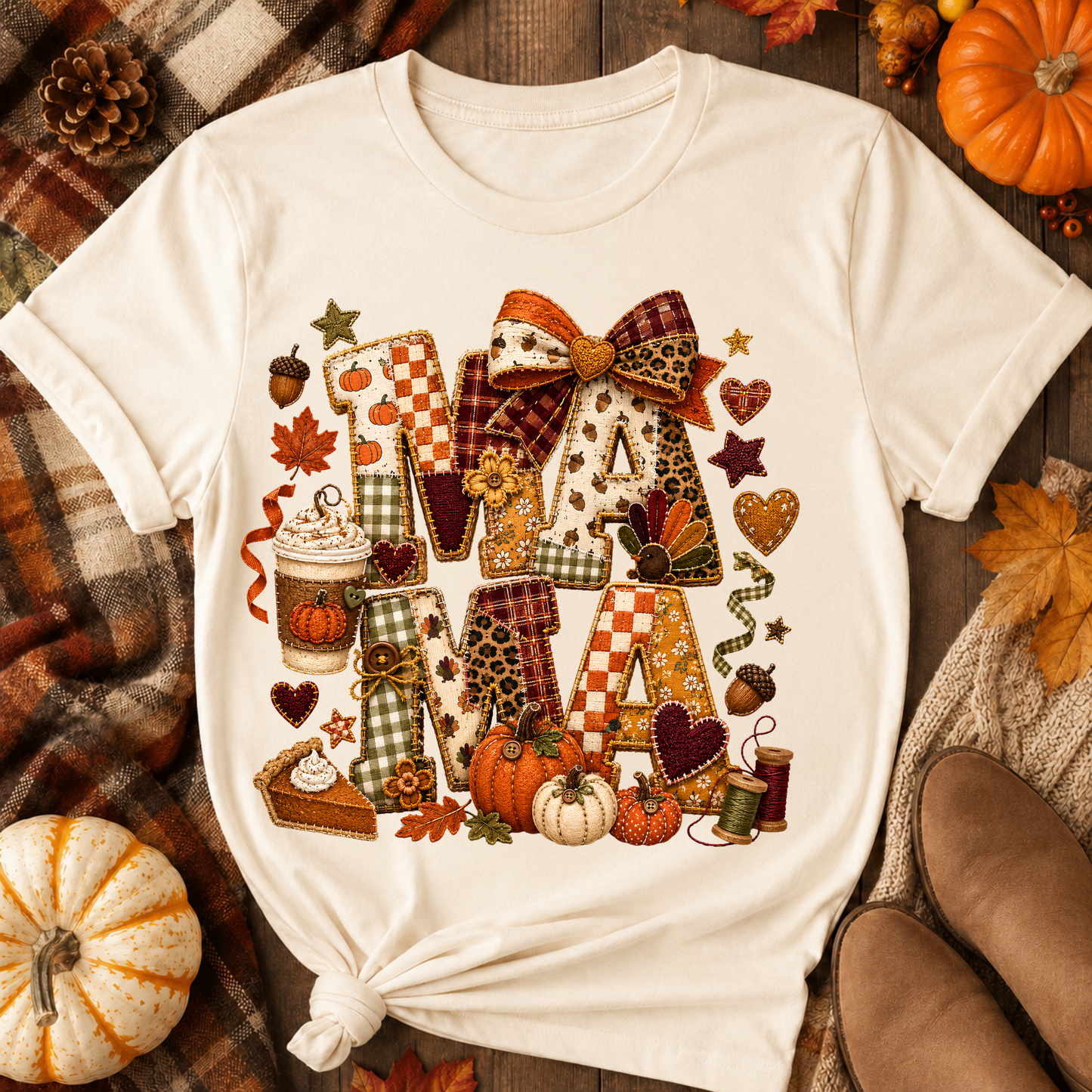 Fall Patchwork Mama DTF Transfer for fabrics