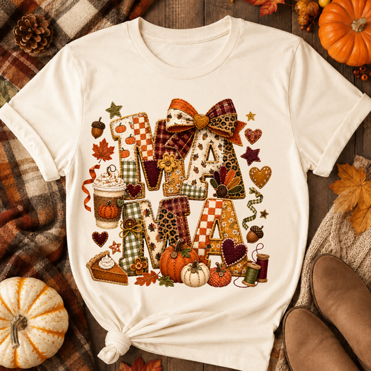 Fall Patchwork Mama DTF Transfer for fabrics