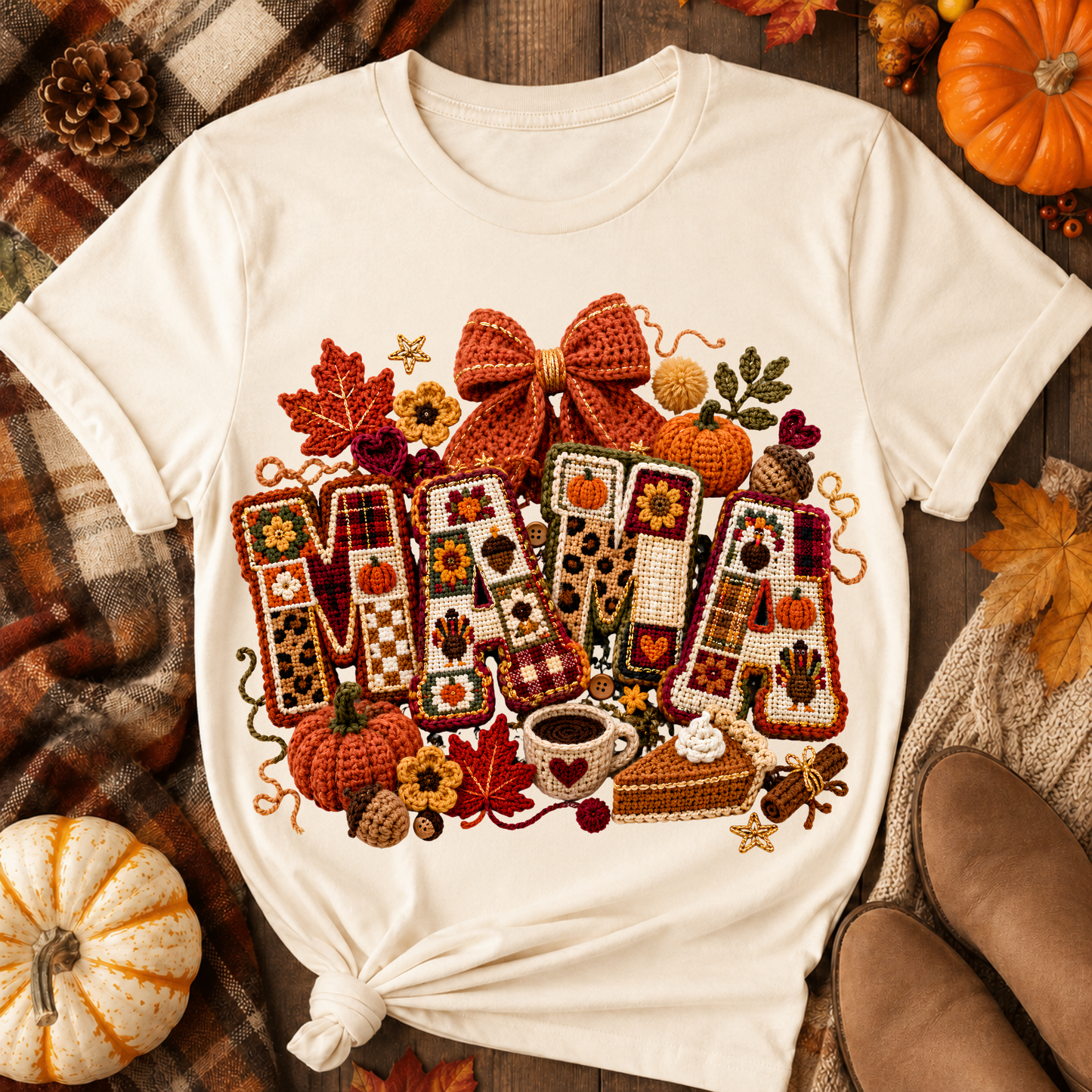 Crochet Fall Mama Thanksgiving DTF Transfer for fabrics