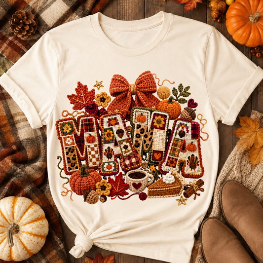 Crochet Fall Mama Thanksgiving DTF Transfer for fabrics