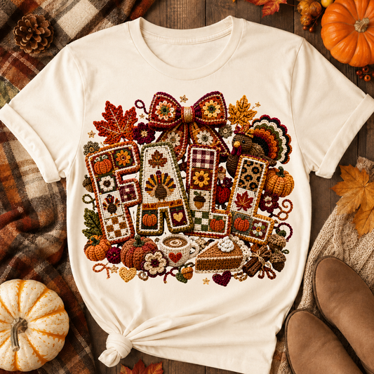 Cozy Fall Crochet Harvest Collage DTF Transfer for fabrics
