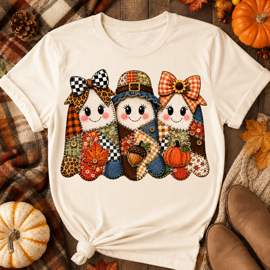 Patchwork Fall Ghost Trio DTF Transfer for fabrics
