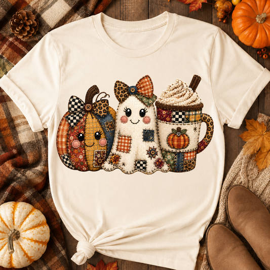 Patchwork Halloween Trio DTF Transfer for fabrics