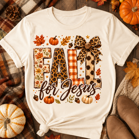 Fall For Jesus Autumn Patterned Letters DTF Transfer for fabrics