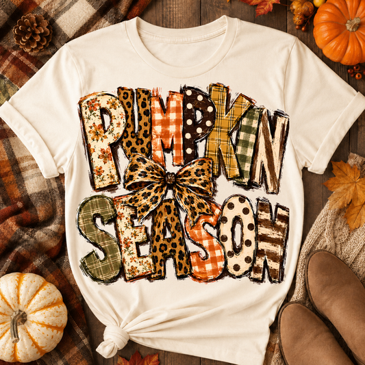 Pumpkin Season Leopard Bow DTF Transfer for fabrics