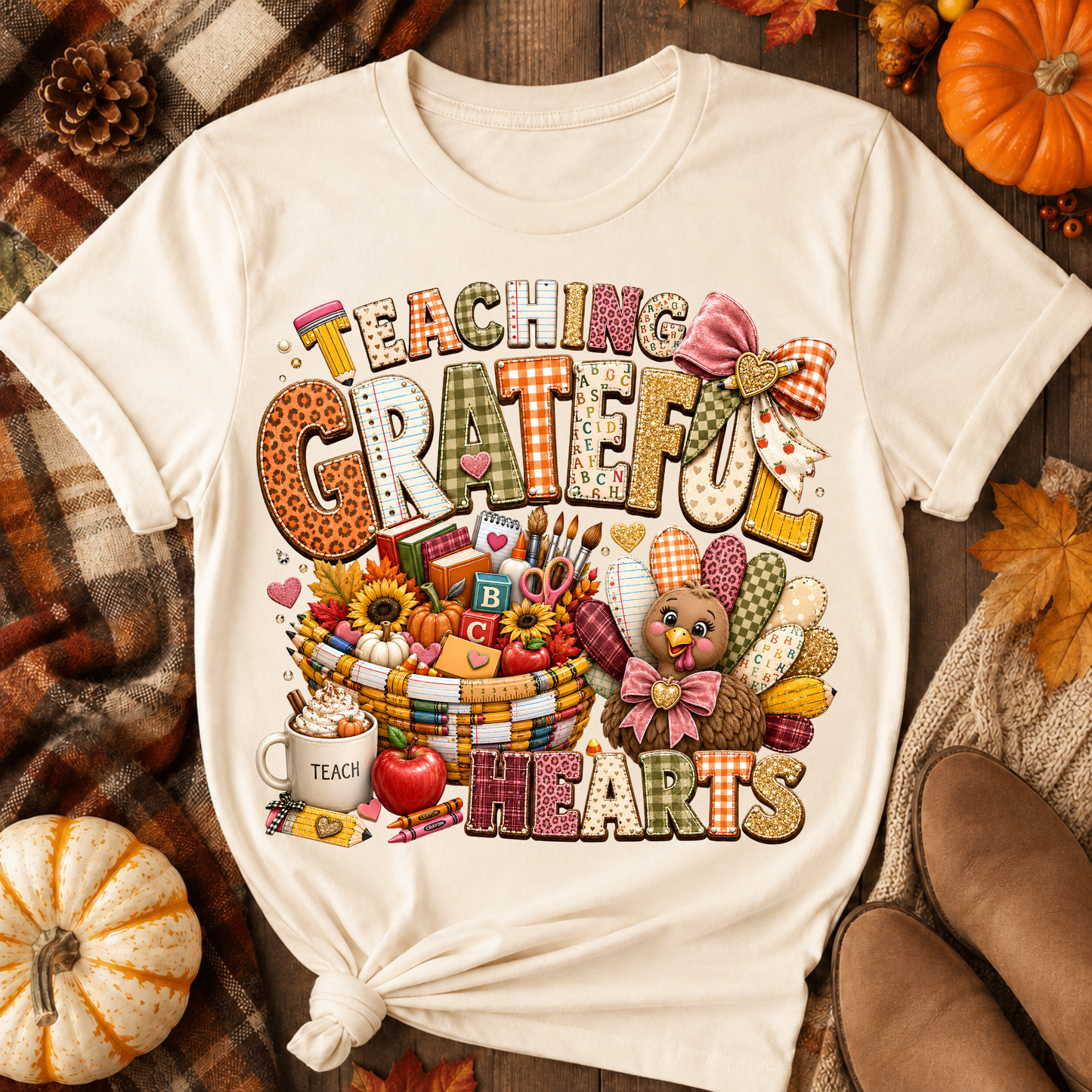 Teaching Grateful Hearts Turkey DTF Transfer for fabrics