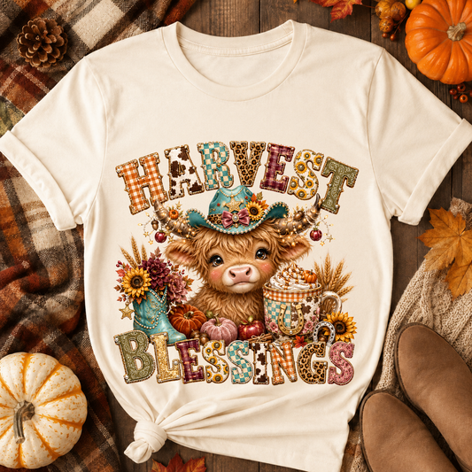 Harvest Blessings Highland Cow DTF Transfer for fabrics