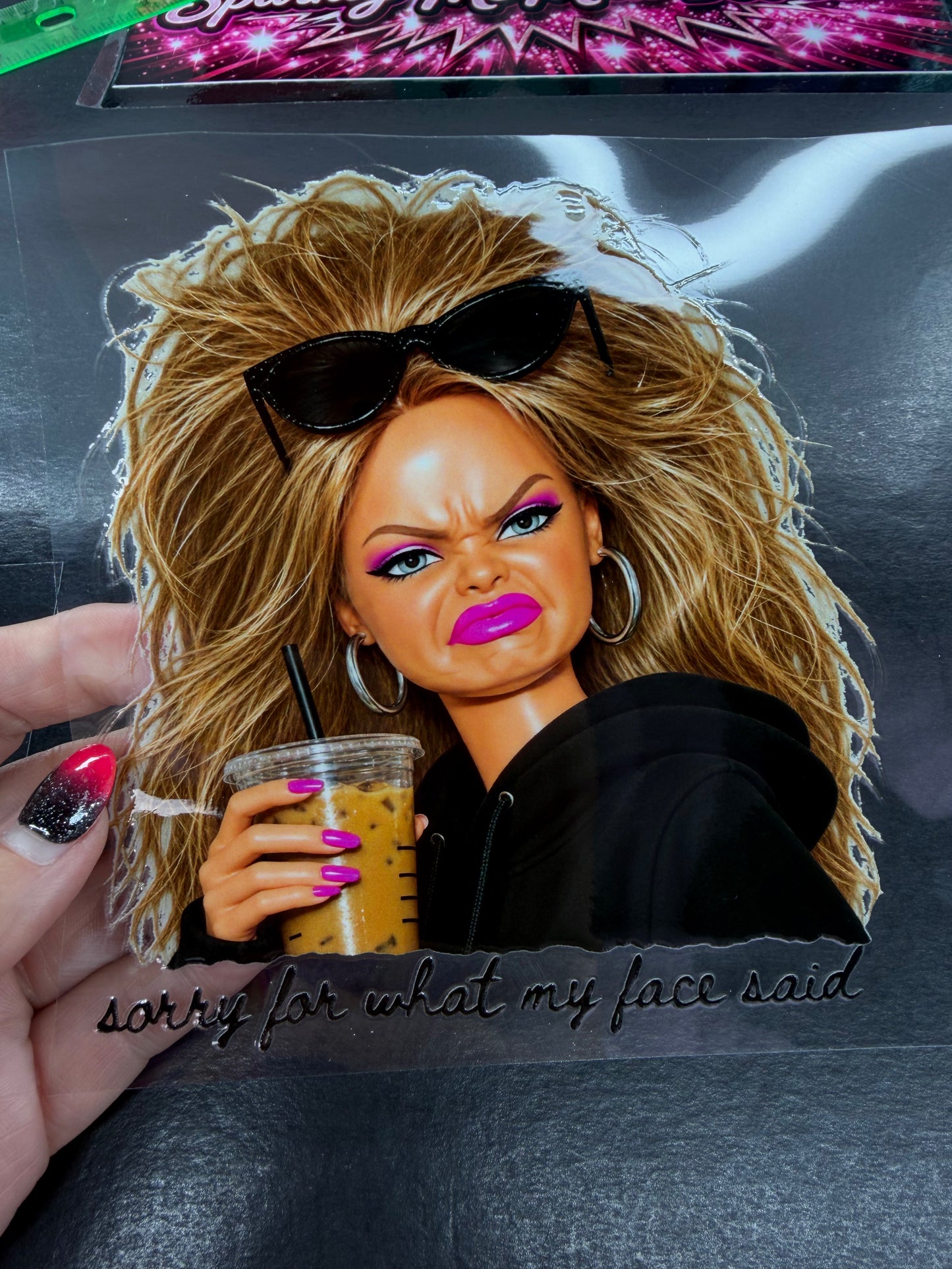 Grumpy Girl Iced Coffee Sorry For What My Face Said UV DTF Decal