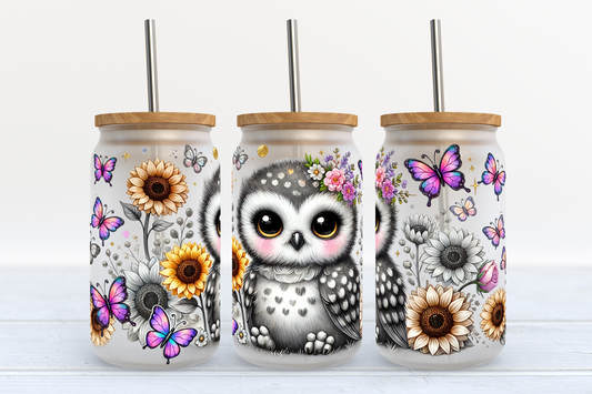 Cute owl uv dtf 16 oz wrap
