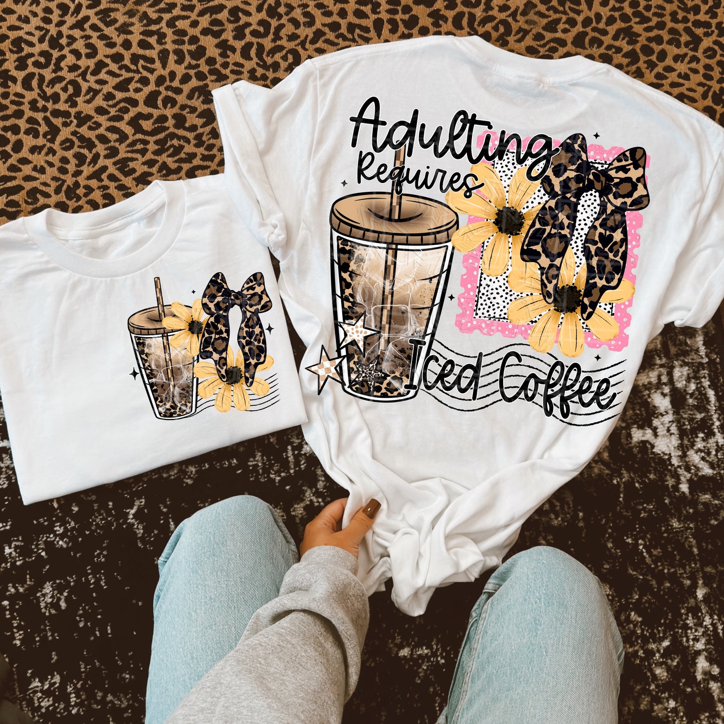 Adulting requires iced coffee DTF Transfer (Fabrics) front print only