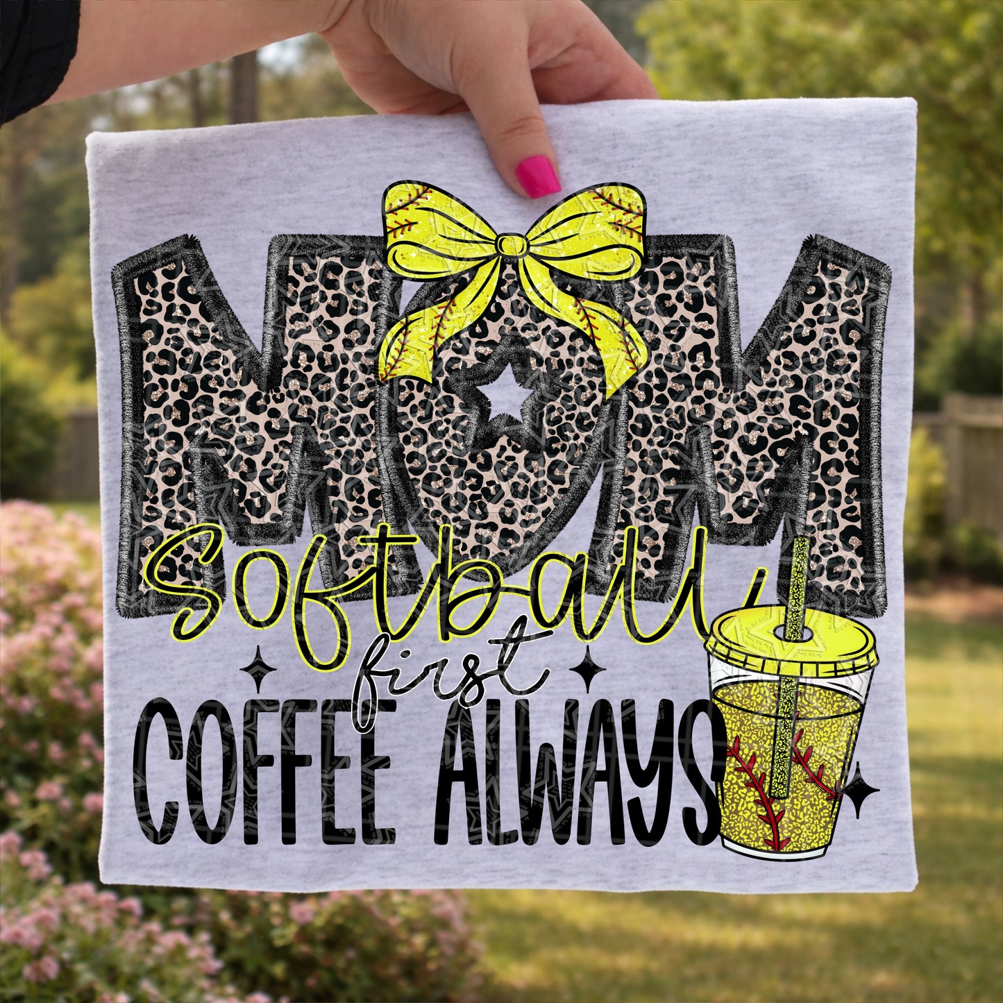 Softball mom first coffee always DTF Transfer (Fabrics)