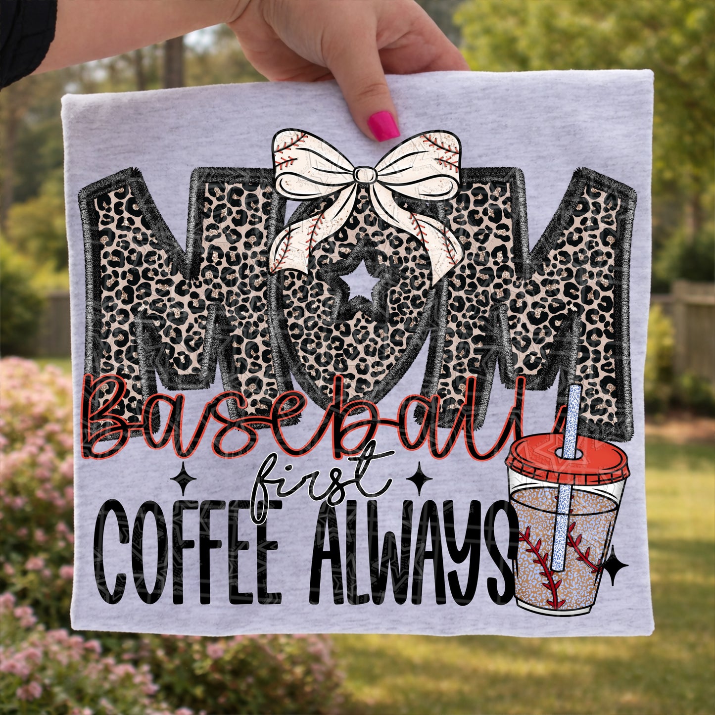 Baseball mom first coffee always DTF Transfer (Fabrics)