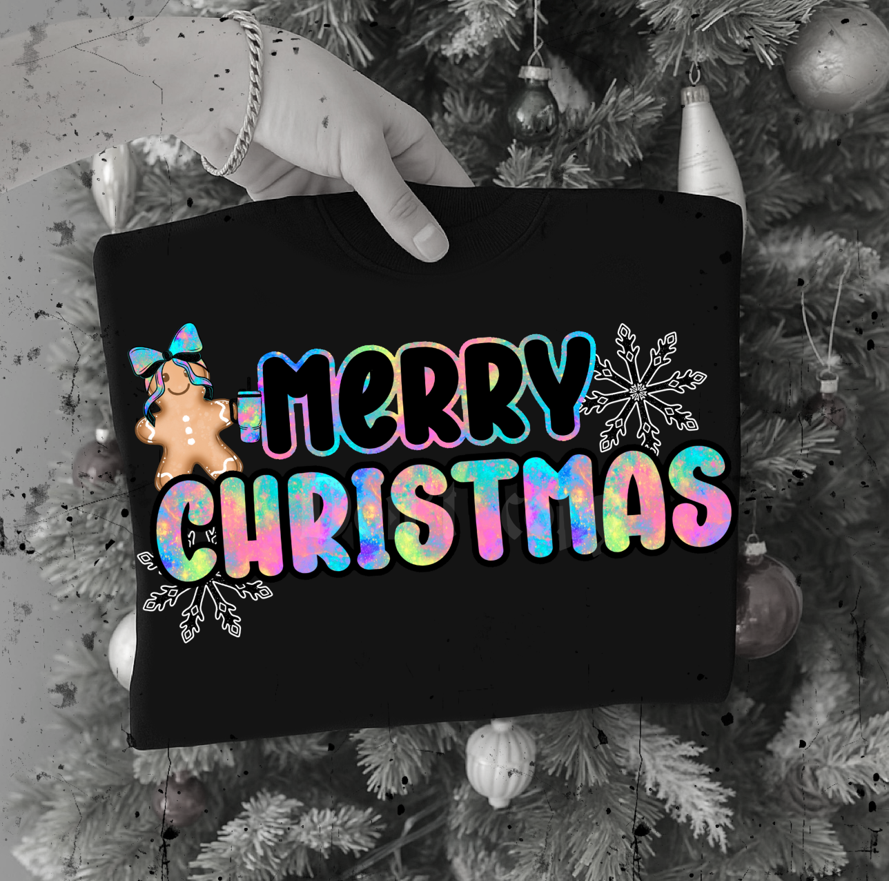 Iridescent Merry Christmas  Ready to Press DTF Transfer (Fabrics only)