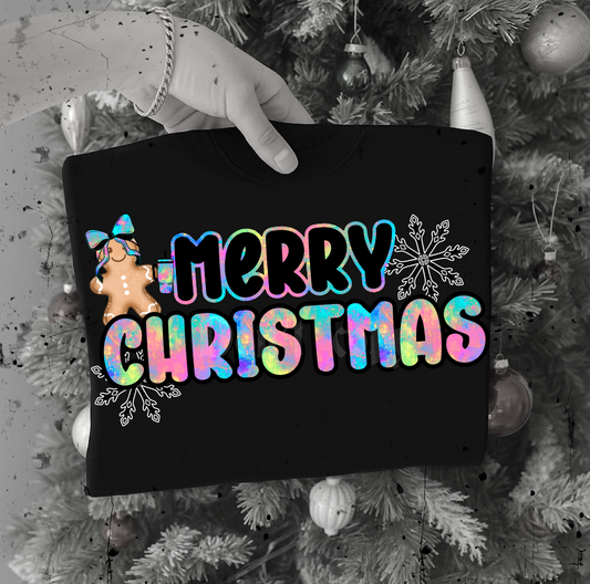 Iridescent Merry Christmas  Ready to Press DTF Transfer (Fabrics only)
