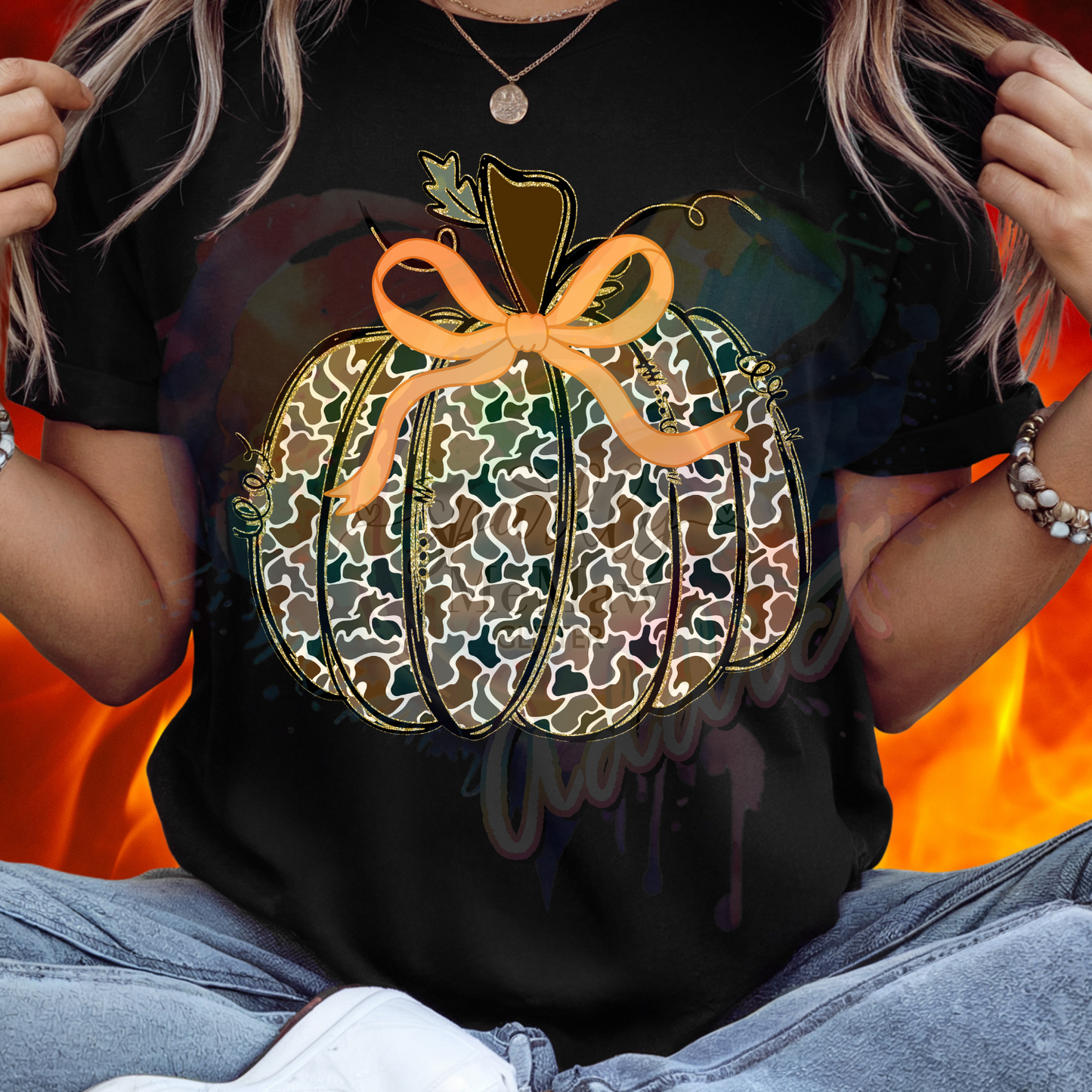 Camo Gold Glitter Pumpkin Ready to Press DTF Transfer (Fabrics only)