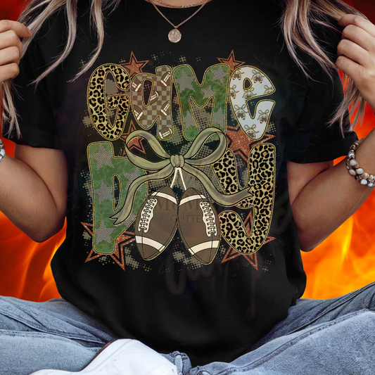 Preppy Game Day Camo Coquette Ready to Press DTF Transfer (Fabrics only)