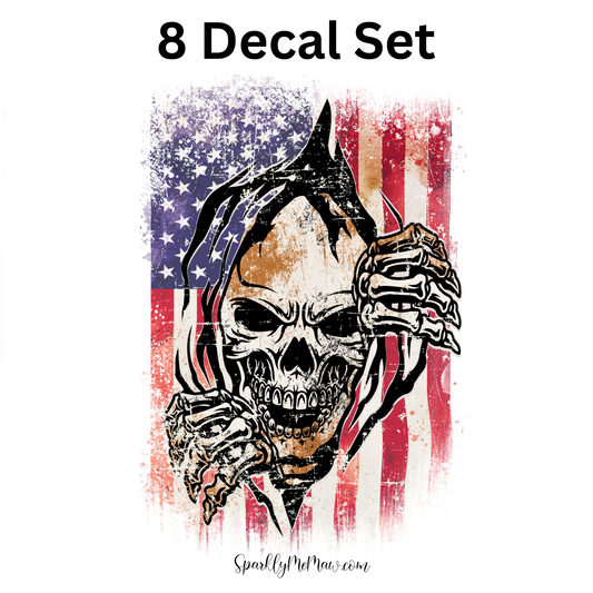 Skull and Flag UV DTF Decal Set (8 Decals)