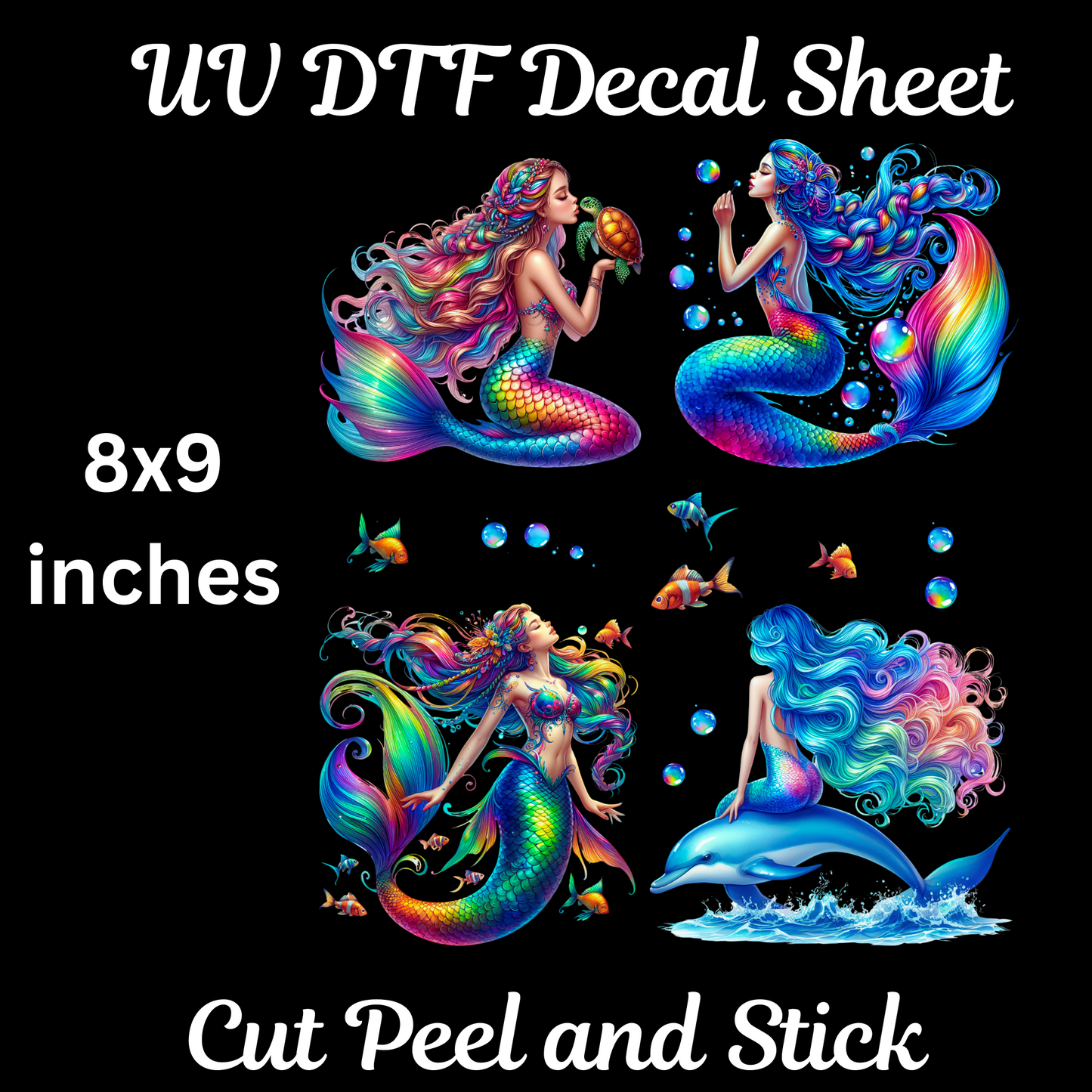 MerMaid Kisses UV DTF Decal Sheet 8x9 inches