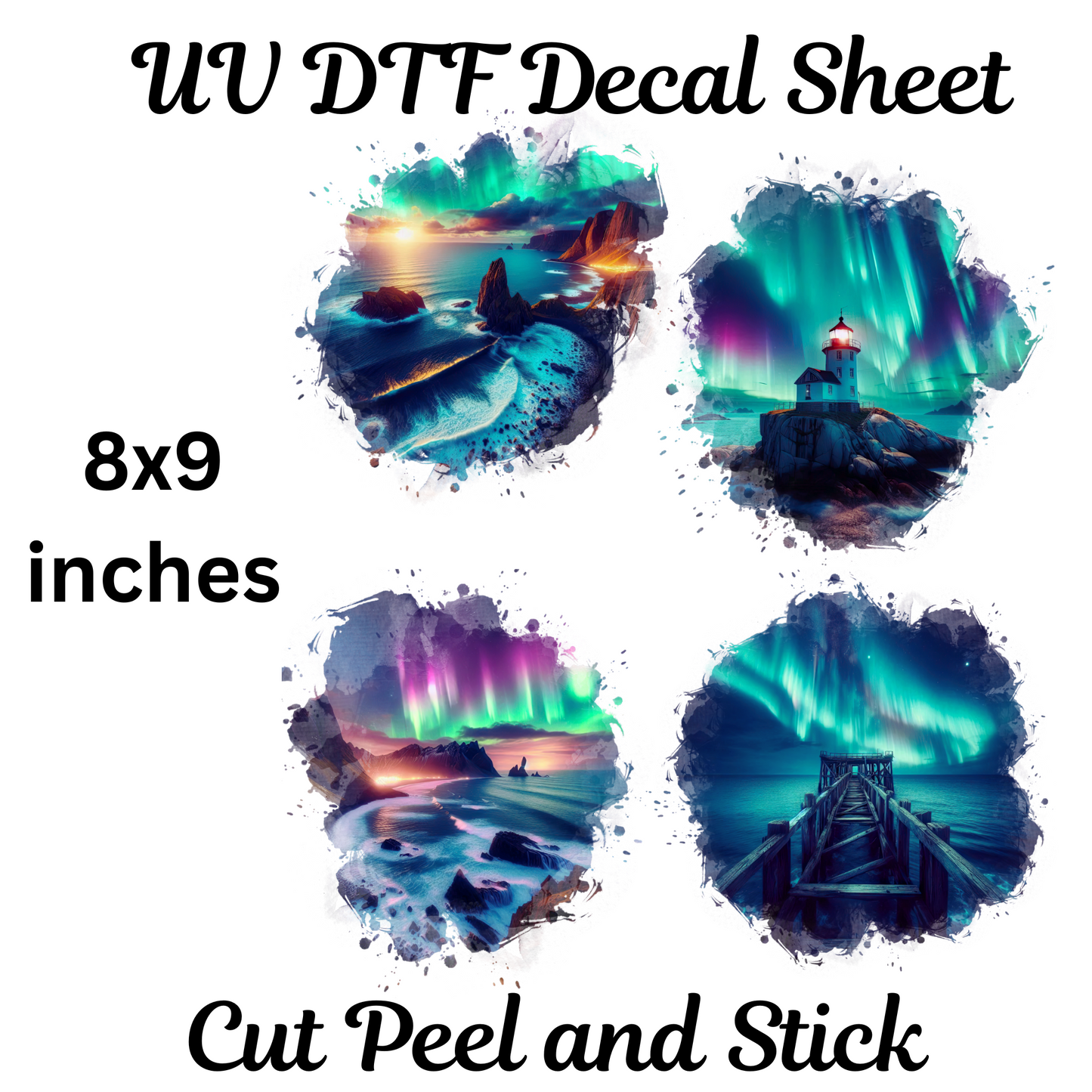 Northern Lights UV DTF Decal Sticker Sheet 8x9 inches