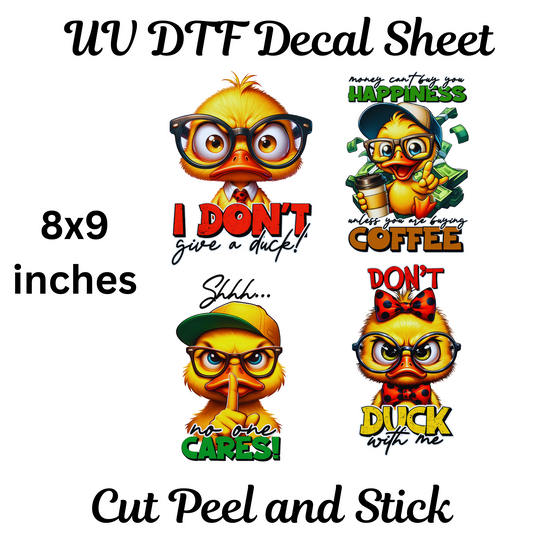 Funny Ducks UV DTF Decal Sticker Sheet 8x9 inches