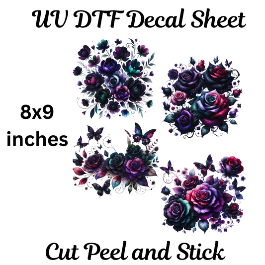 The Dark Side Flowers UV DTF Decal Sticker Sheet 8x9 inches