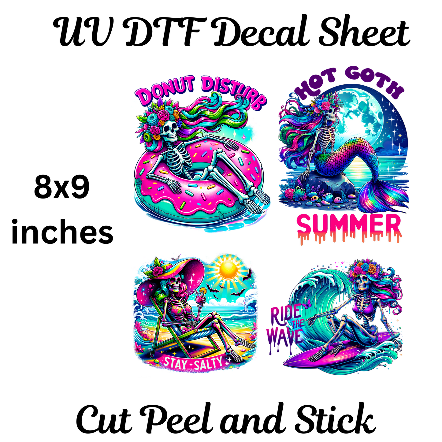 Skeleton Summer UV DTF Decal Sheet