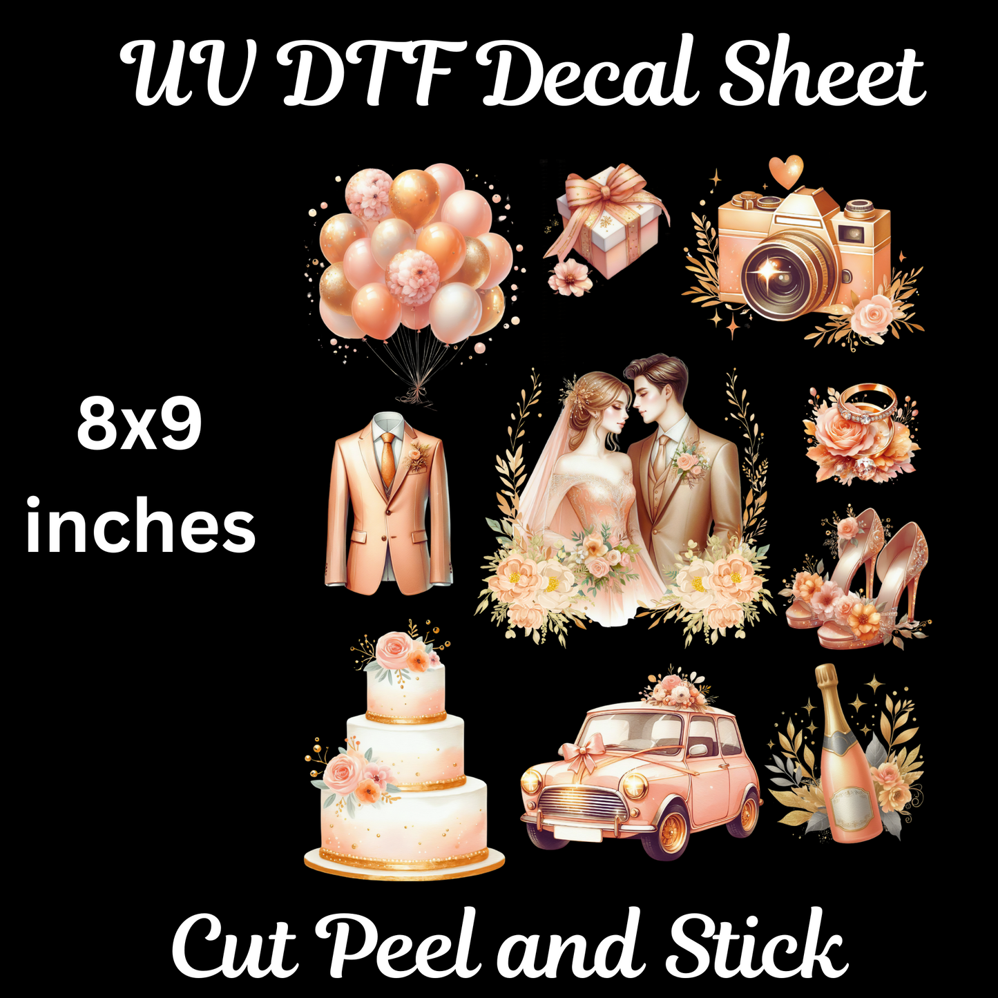 Peach Bride UV DTF Decal Sheet 8x9 inches