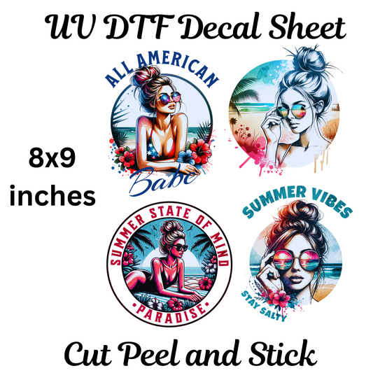 Summer State of Mind UV DTF Decal Sticker Sheet 8x9 inches