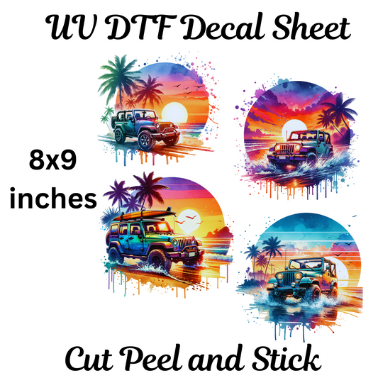 OffRoad sunset Beach UV DTF Decal Sticker Sheet 8x9 inches