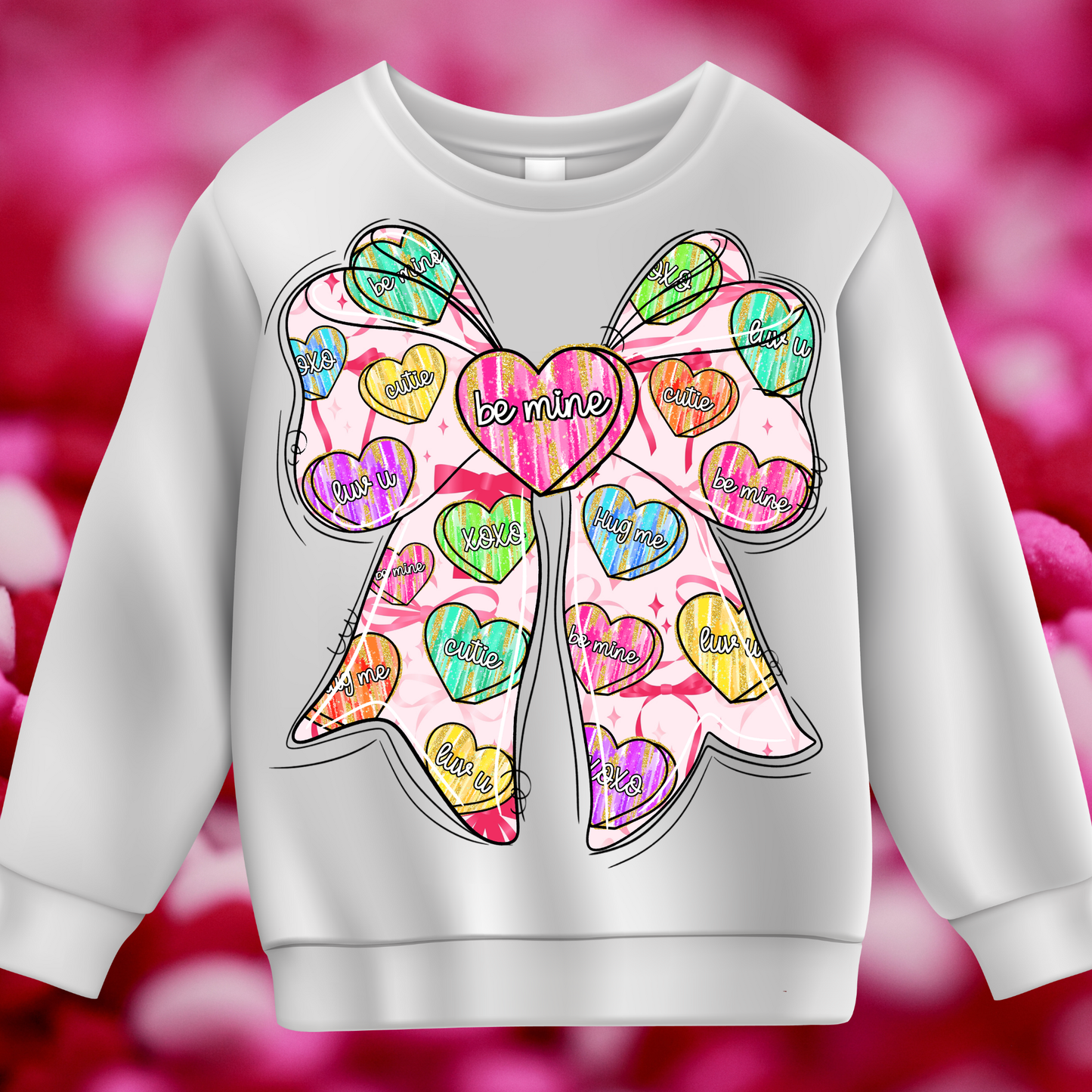 Valentine Candy Heart Bow DTF Transfer (Fabrics)
